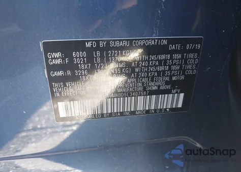 2020 Subaru Ascent Premium из США, поврежденный, VIN 4S4WMABD5L3407587